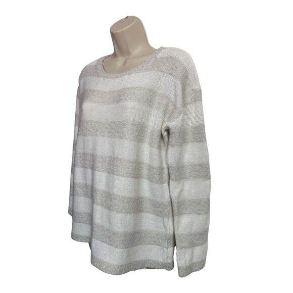 Joseph A Ivory & Light Gray Striped Sweater Size L - Picture 4 of 10